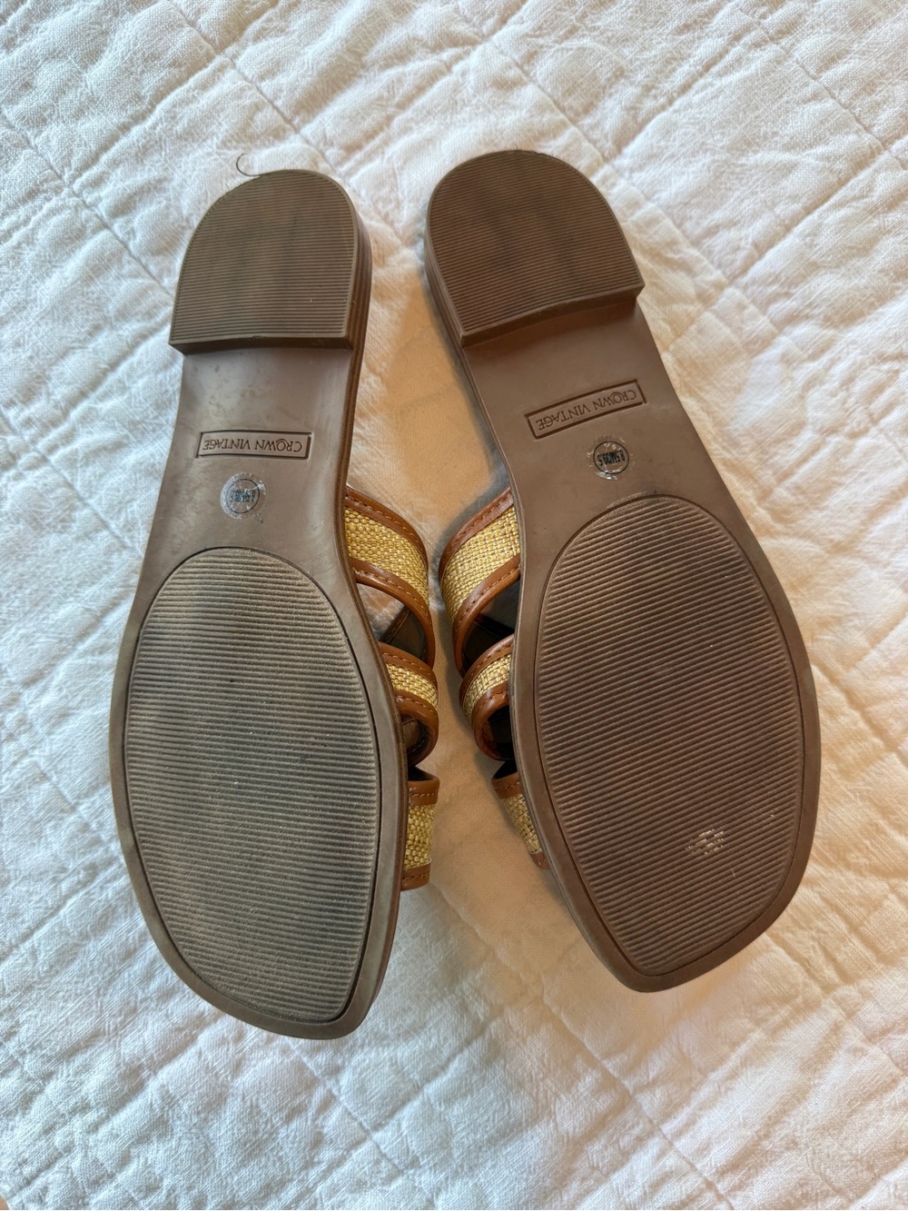 Crown Vintage Tan and Gold Braided Slide Sandals - Picture 2 of 2